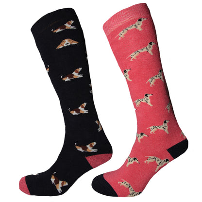 Navy-Pink - Front - Simply Essentials Womens-Ladies Welly Socks (Pack Of 2)