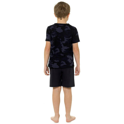 Blue Camo - Back - Foxbury Boys Camo Top & Shorts Cotton Pyjama Set