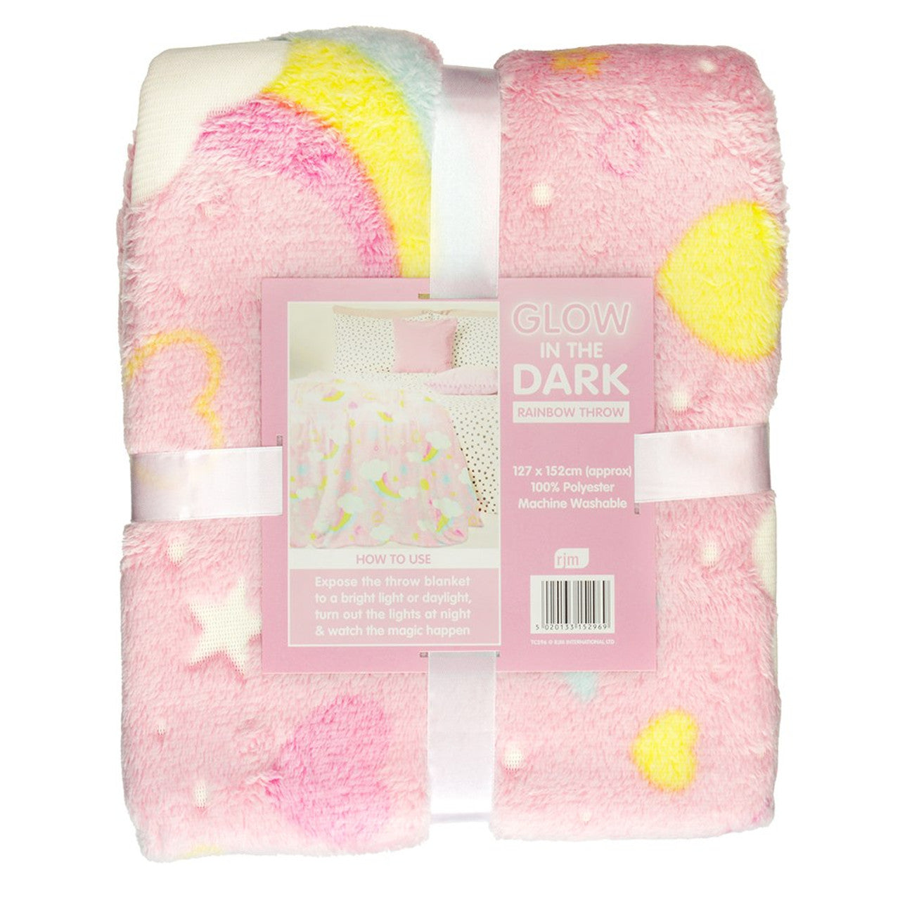 Pink - Front - RJM Glow In The Dark Rainbow Fleece Blanket