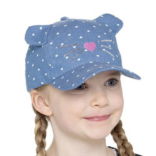 Denim Blue - Front - Bertie & Bo Girls Cat Baseball Cap