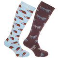 Skyblue-Brown - Front - Womens-Ladies Animal Design Welly Socks (2 Pairs)