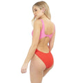 Red-Pink - Back - Brave Soul Womens-Ladies Two Tone Swim Suit
