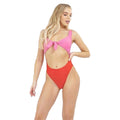 Red-Pink - Side - Brave Soul Womens-Ladies Two Tone Swim Suit