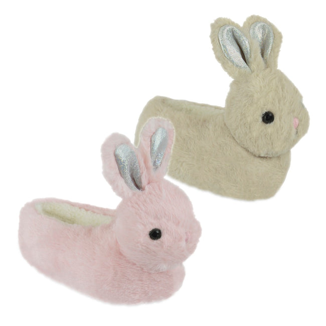 Beige - Back - Girls Bunny Head Slippers