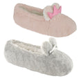 Grey - Back - Girls Bunny Crown Ballet Slippers