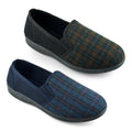 Brown - Back - Mens Small Checked Slippers
