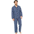 Navy - Front - Tom Franks Mens Striped Flannel Pyjama Set