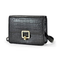 Black - Back - KS Brands Square Lock Crocodile Cross Body Bag
