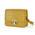 Mustard - Back - KS Brands Square Lock Crocodile Cross Body Bag