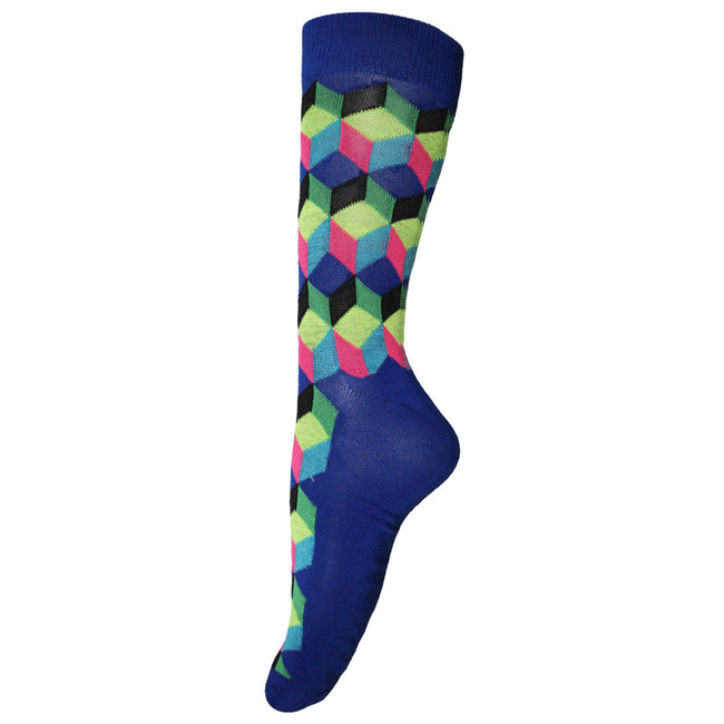 Black-Blue - Side - Mens Geometric Novelty Socks (2 Pairs)