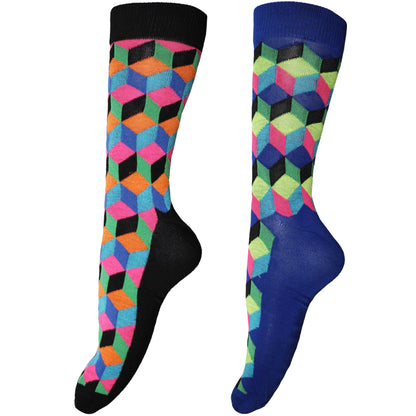 Black-Blue - Front - Mens Geometric Novelty Socks (2 Pairs)