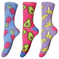 Purple-Blue-Pink - Front - Womens-Ladies Fruits Novelty Socks (3 Pairs)