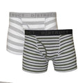 Grey-Khaki - Front - Dstruct Mens Striped Boxers (Pack Of 2)