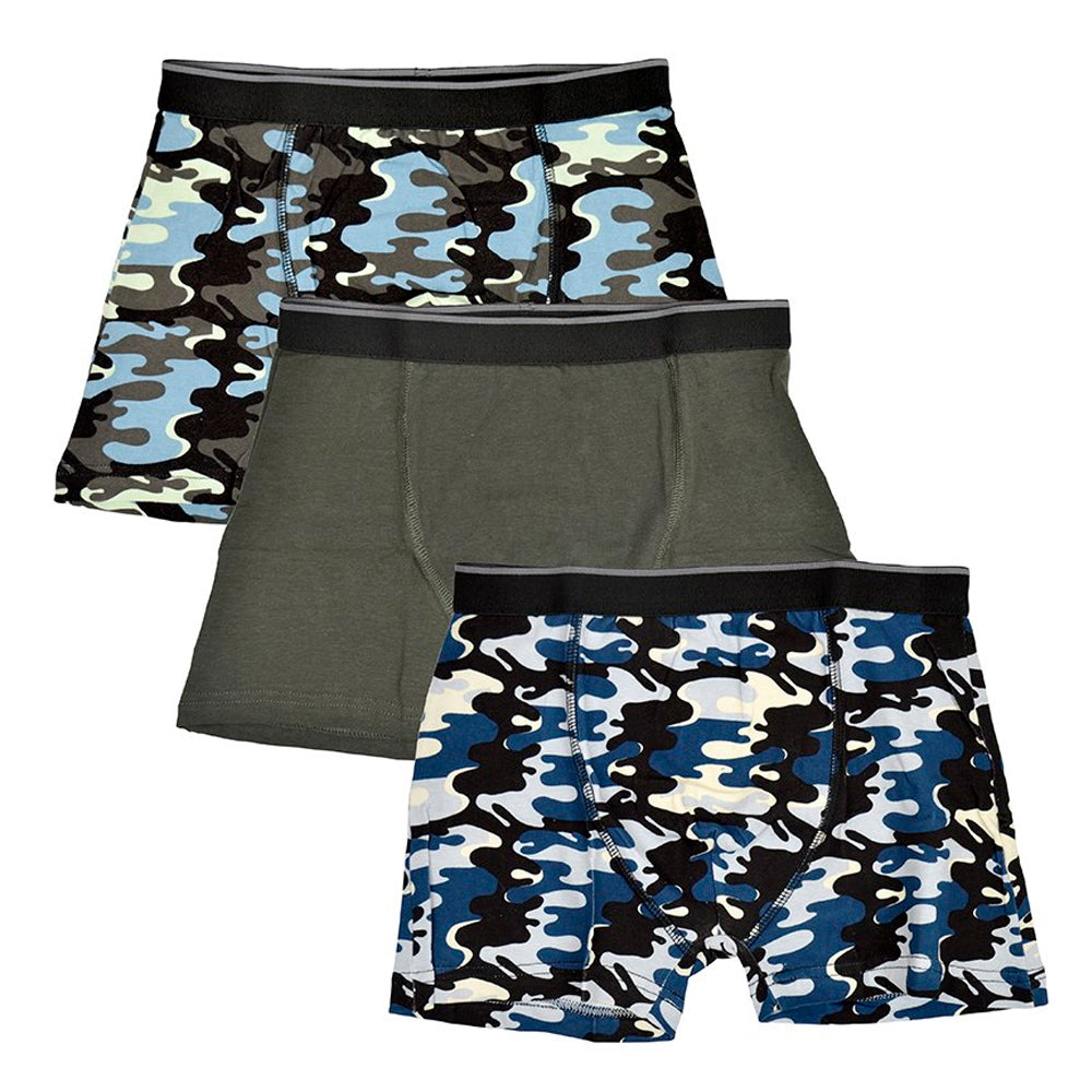 Grey Camo - Front - Tom Franks Boys Camo Boxers (Pack Of 3)