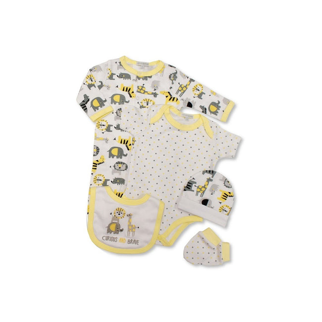 Grey-Yellow - Front - Nursery Time Baby Curious And Brave Gift Set (5 Pieces)