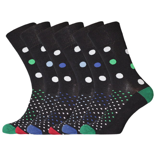 Black - Front - Easytop Mens Polka Dot Fashion Socks (6 Pairs)