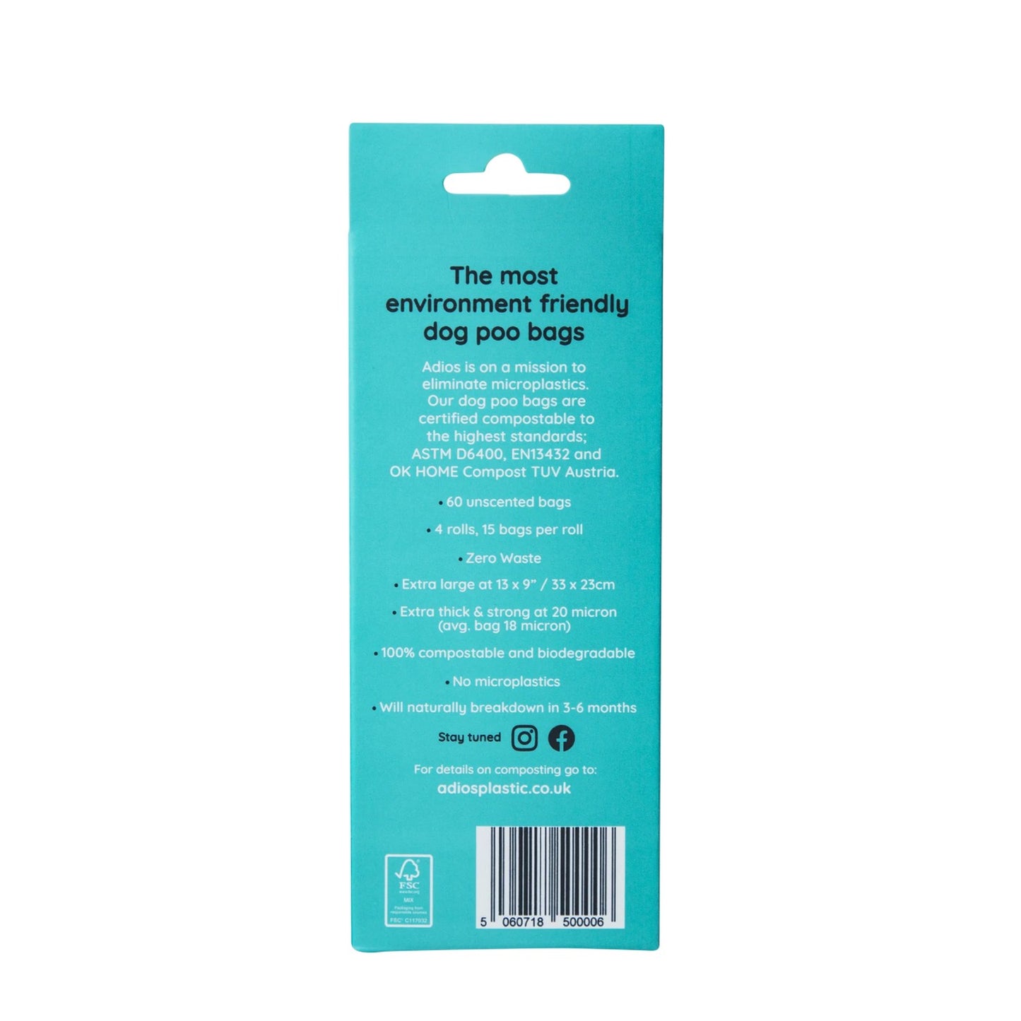 Pink - Back - Adios Compstable Poo Bag (Pack of 60)