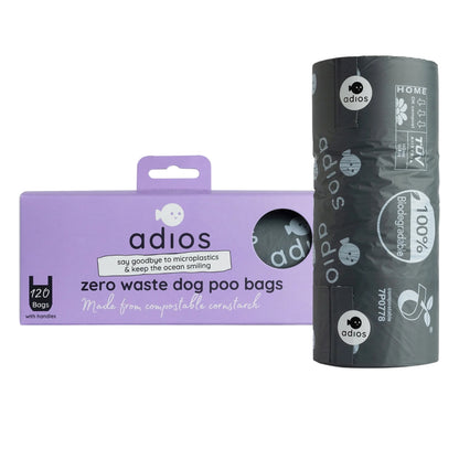 Black - Back - Adios Handle Plastic Poo Bag (Pack of 120)