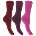 Shades Of Purple - Front - Womens-Ladies Plain Cotton Rich Non Elastic Top Socks (Pack Of 3)