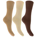 Shades Of Brown - Front - Womens-Ladies Plain Cotton Rich Non Elastic Top Socks (Pack Of 3)