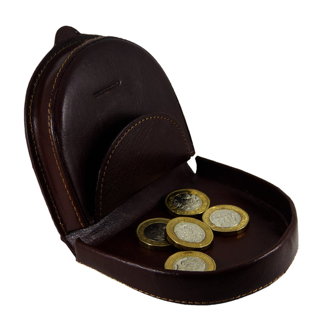 Brown - Back - Mens Leather Coin Purse-Tray Wallet