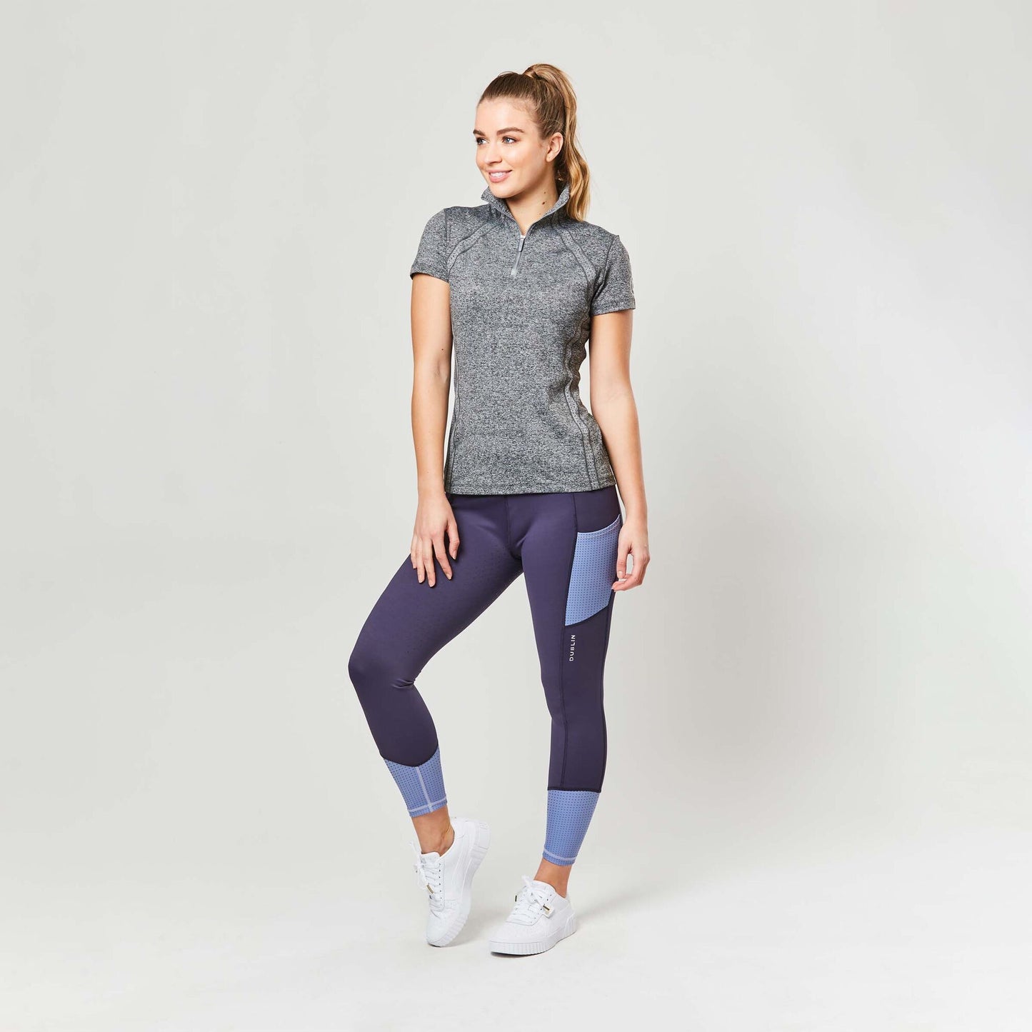 Blue - Back - Dublin Womens-Ladies Power Performance Colour Block Horse Riding Tights