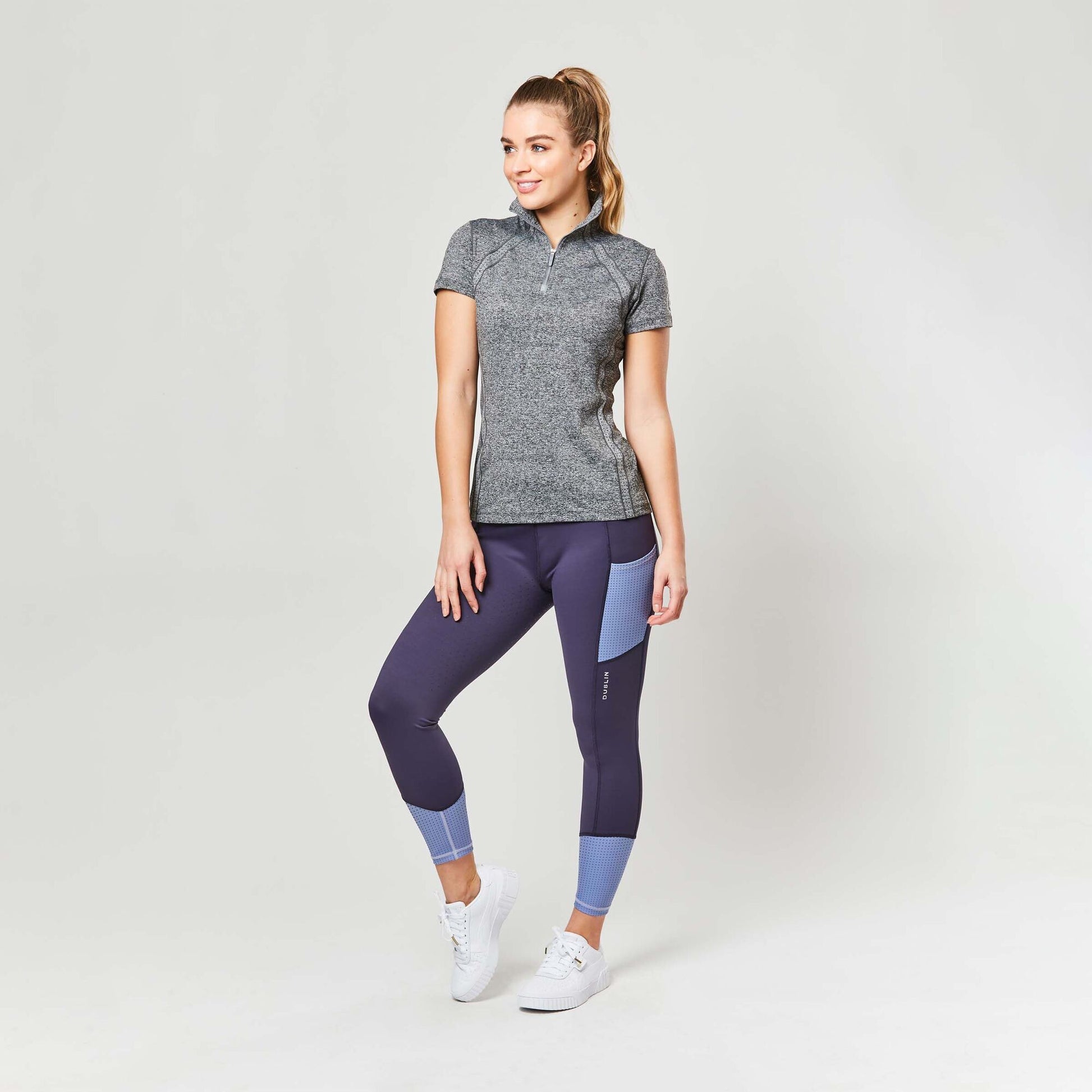 Blue - Back - Dublin Womens-Ladies Power Performance Colour Block Horse Riding Tights