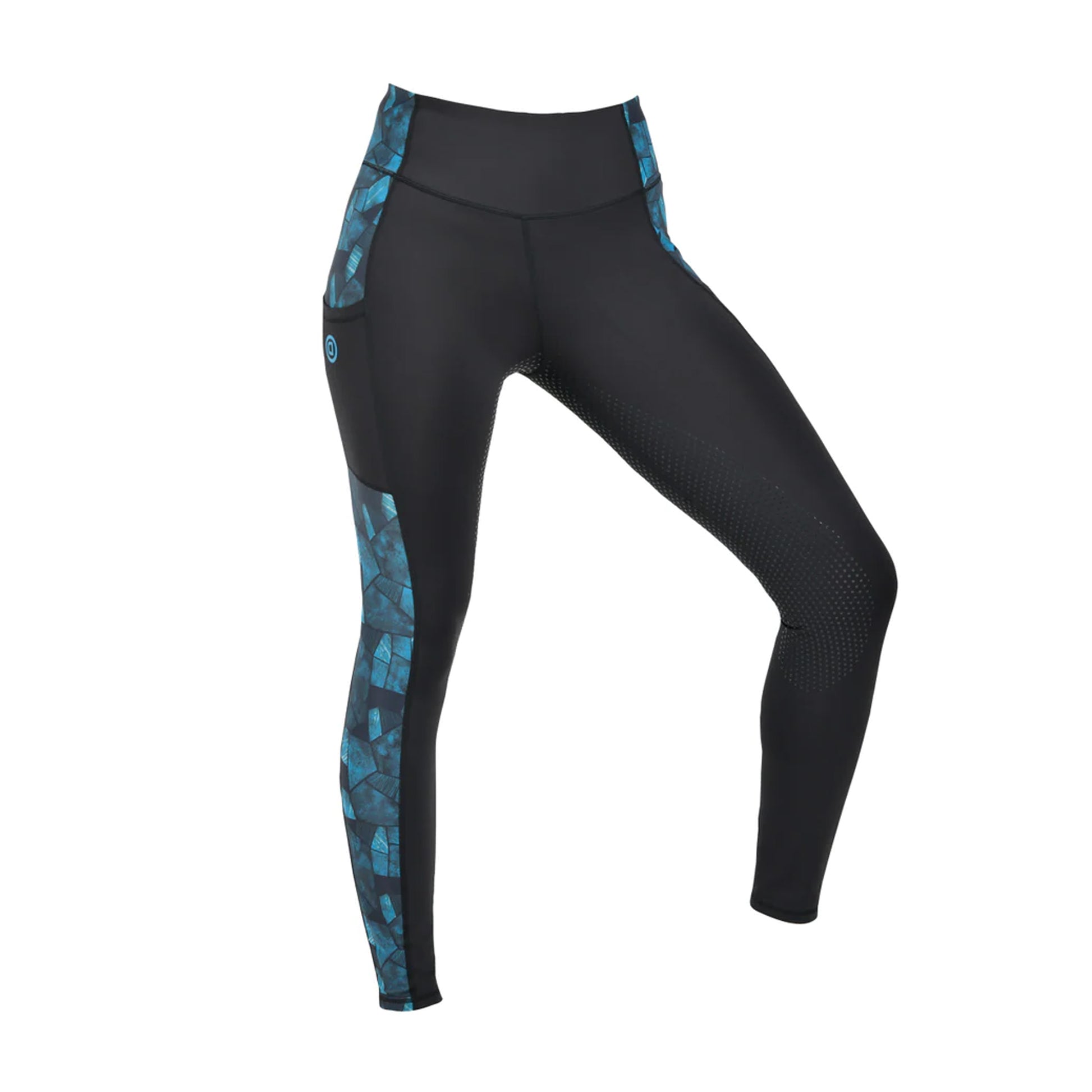 Black-Blue - Side - Dublin Womens-Ladies Zora Camo Gripped Horse Riding Tights