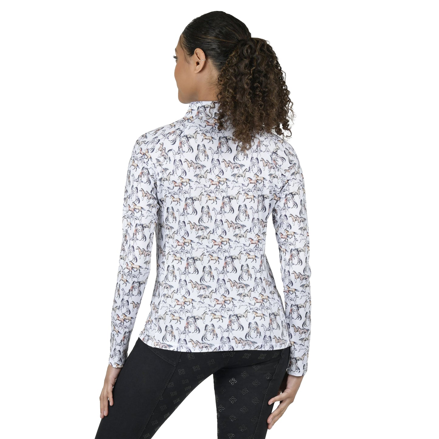White - Back - Dublin Womens-Ladies Kelsey Horse Long-Sleeved Top