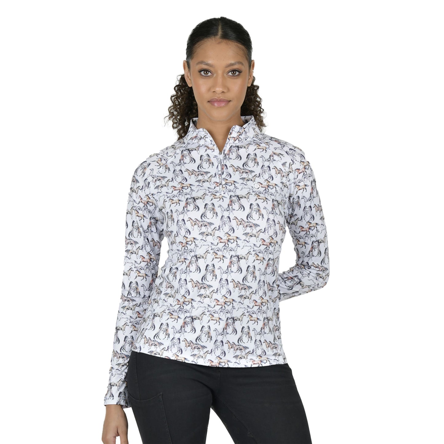 White - Front - Dublin Womens-Ladies Kelsey Horse Long-Sleeved Top