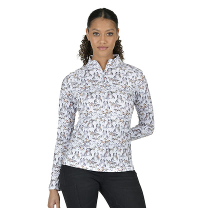 White - Front - Dublin Womens-Ladies Kelsey Horse Long-Sleeved Top