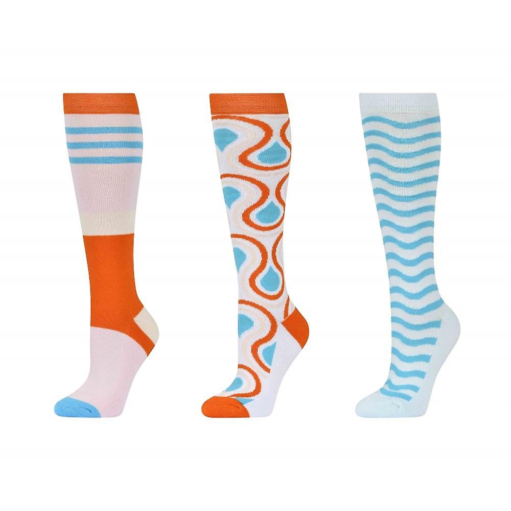 White-Orange-Blue - Front - Dublin Unisex Adult Colour Clash Patterned High Riding Socks (Pack of 3)