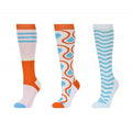 White-Orange-Blue - Front - Dublin Unisex Adult Colour Clash Patterned High Riding Socks (Pack of 3)