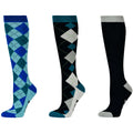 Black-Blue-Grey - Front - Dublin Unisex Adult Highlands Checked High Riding Socks (Pack of 3)