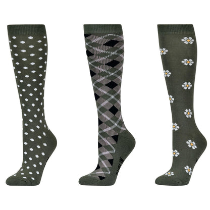 Olive - Front - Dublin Unisex Adult Polka Dot High Riding Socks (Pack of 3)