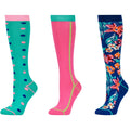 Pink-Green-Blue - Front - Dublin Unisex Adult Tropical High Riding Socks (Pack of 3)