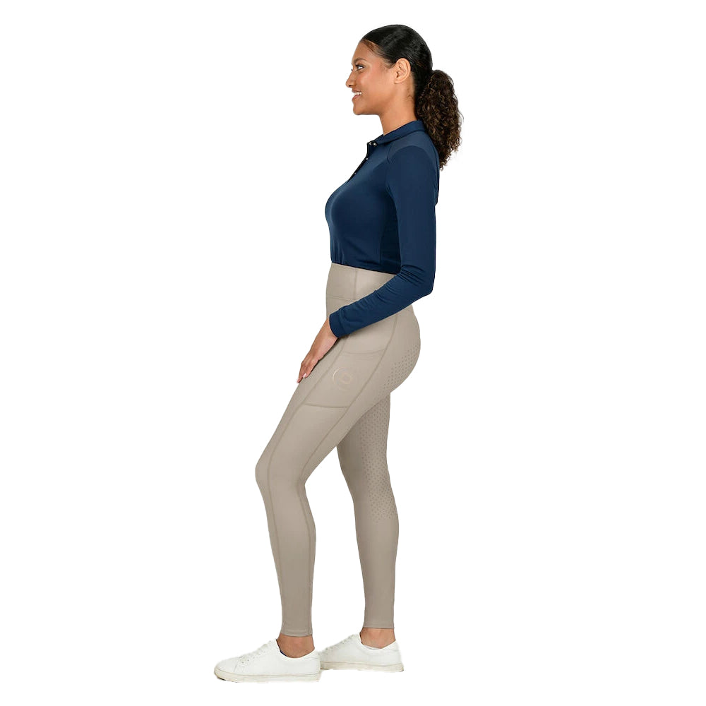 Beige - Side - Dublin Womens-Ladies Everyday Horse Riding Tights