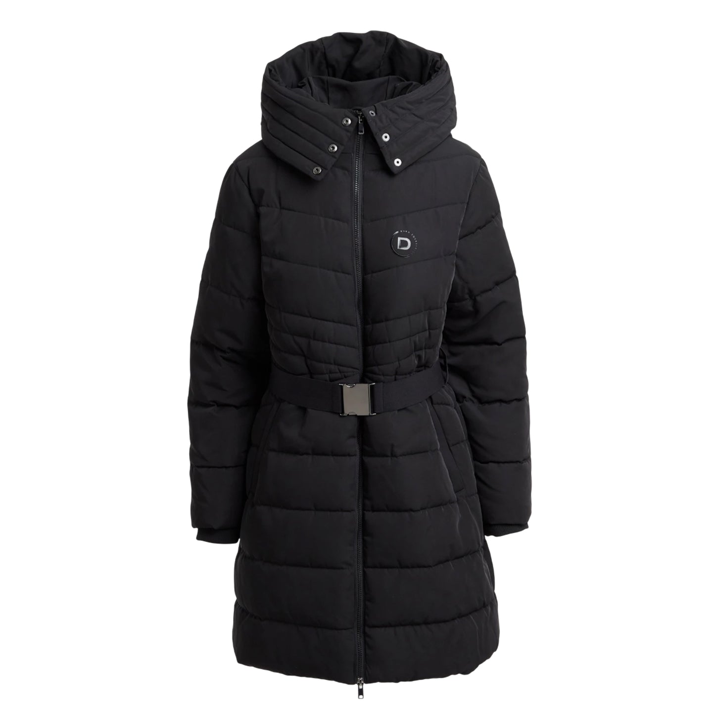 Black - Front - Dublin Womens-Ladies Belted Longline Puffer Jacket