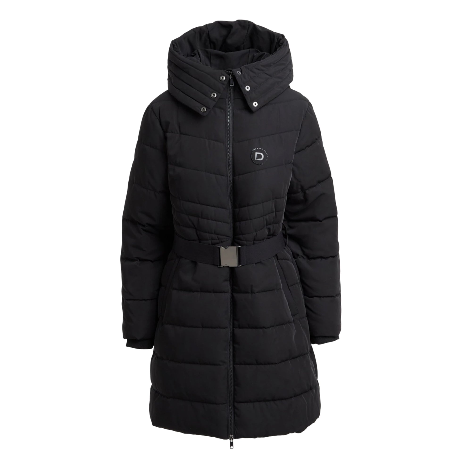 Black - Front - Dublin Womens-Ladies Belted Longline Puffer Jacket