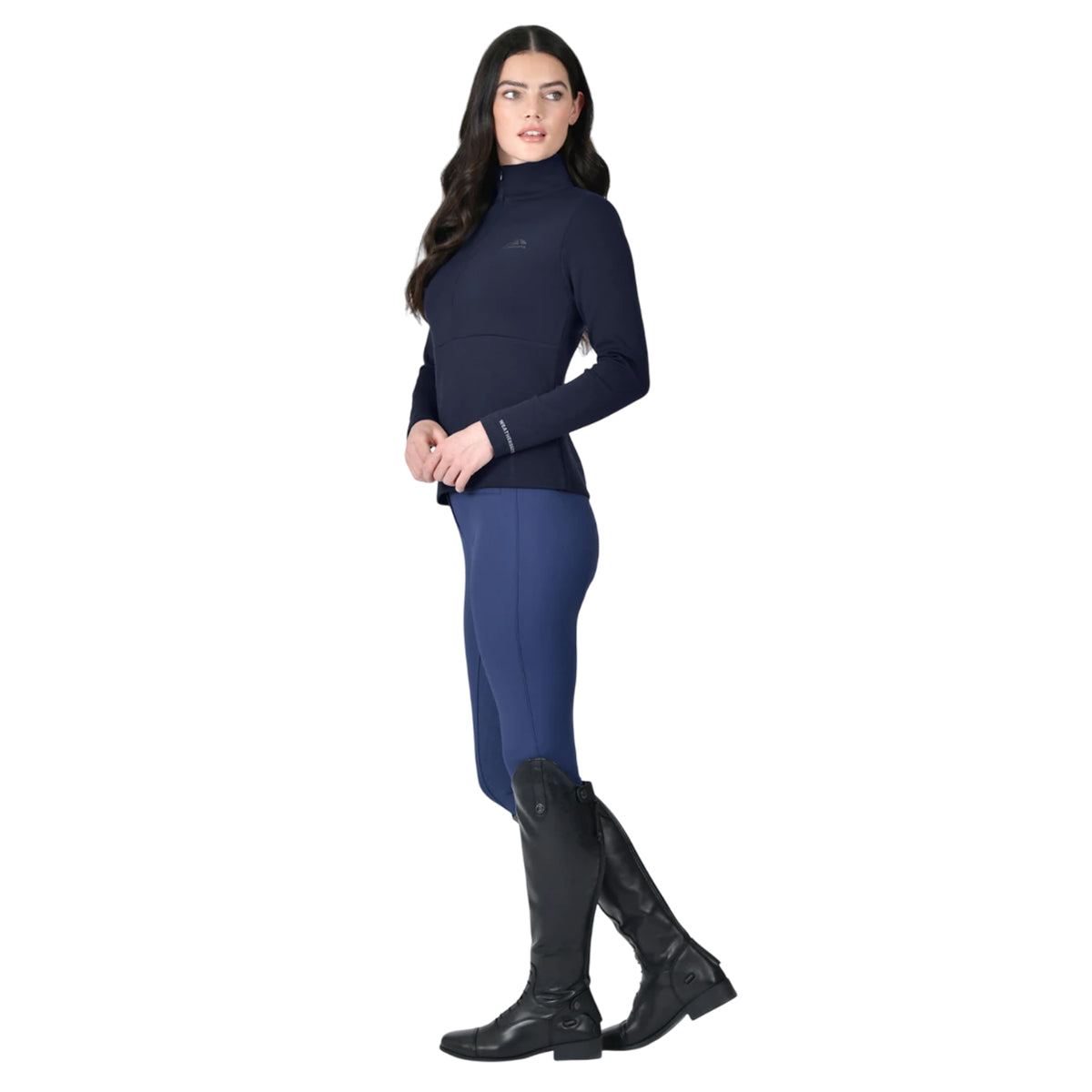 Navy - Pack Shot - Weatherbeeta Womens-Ladies Bamboo Copper Zip Long-Sleeved Midlayer