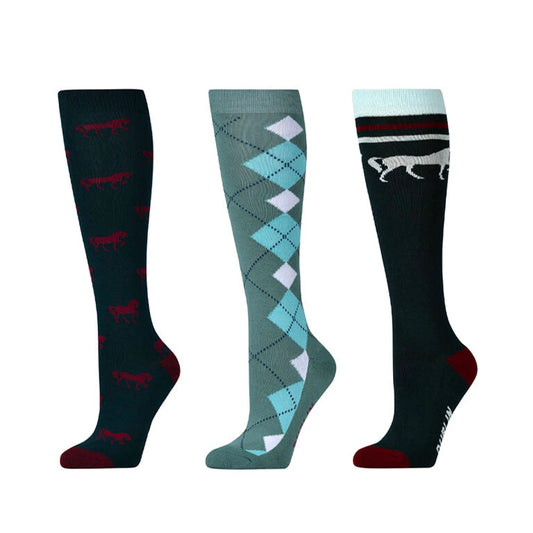 Emerald Green - Front - Dublin Unisex Adult Horse High Riding Socks (Pack of 3)