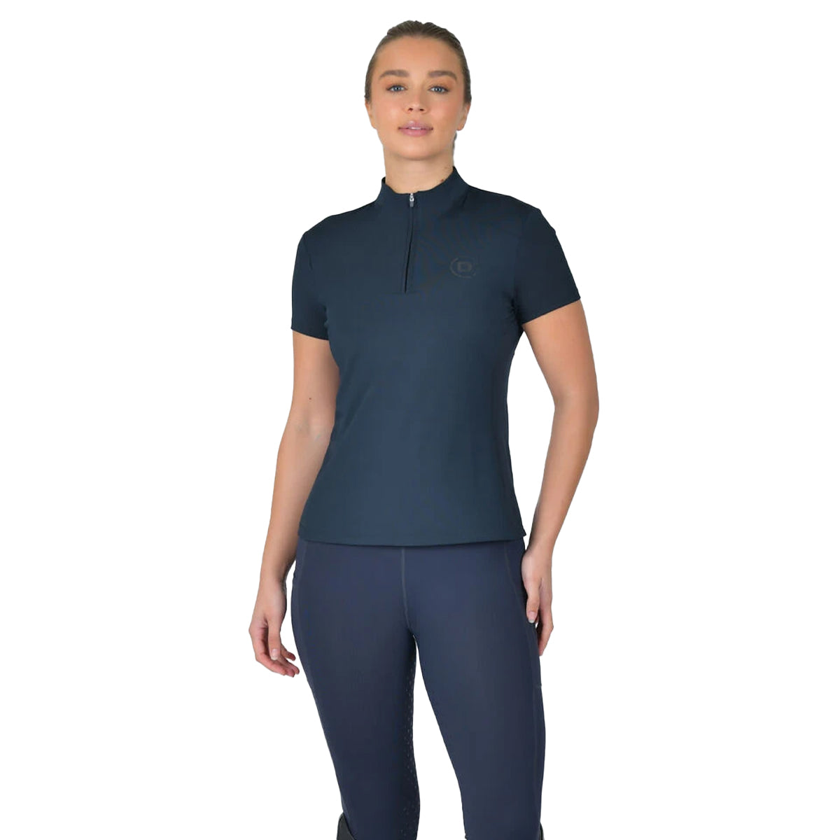 Navy - Front - Dublin Womens-Ladies Quarter Zip Short-Sleeved Riding Top