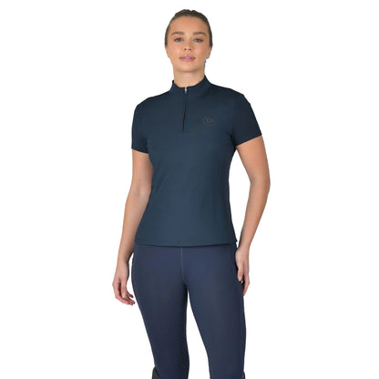 Navy - Front - Dublin Womens-Ladies Quarter Zip Short-Sleeved Riding Top