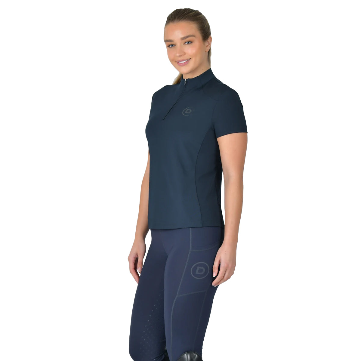 Navy - Side - Dublin Womens-Ladies Quarter Zip Short-Sleeved Riding Top