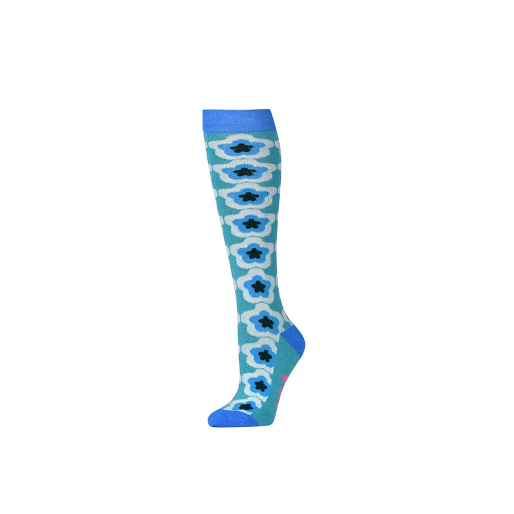 Teal-Navy - Back - Dublin Unisex Adult Geometric Floral High Riding Socks (Pack of 3)