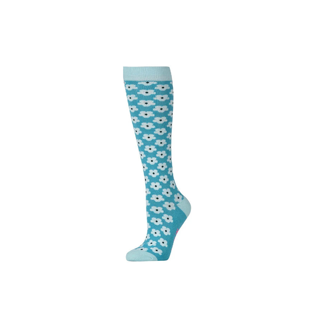 Teal-Navy - Side - Dublin Unisex Adult Geometric Floral High Riding Socks (Pack of 3)
