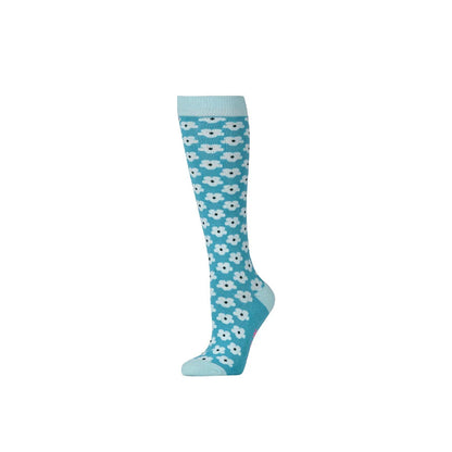 Teal-Navy - Side - Dublin Unisex Adult Geometric Floral High Riding Socks (Pack of 3)
