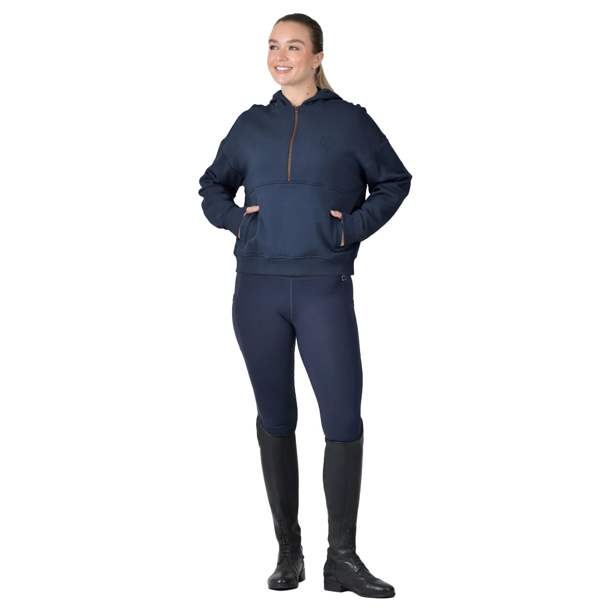 Navy - Lifestyle - Dublin Womens-Ladies Hooded Quarter Zip Fleece Top