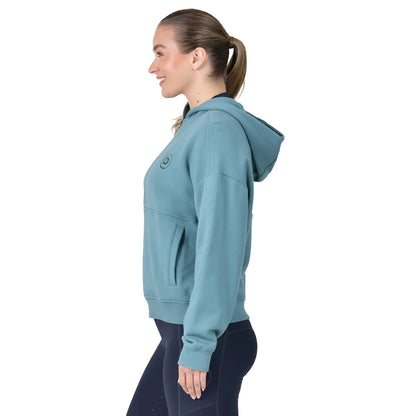 Washed Teal - Side - Dublin Womens-Ladies Hooded Quarter Zip Fleece Top