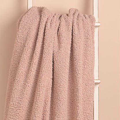 Pink - Side - Hestia Pink Teddy Throw 150cm x 150cm